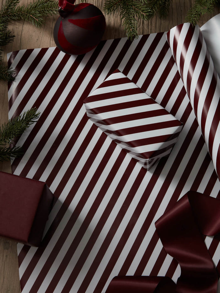 10m Burgundy & White Stripe Wrapping Paper