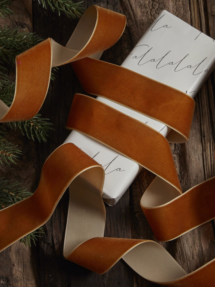10m Burnished Gold Velvet Ribbon