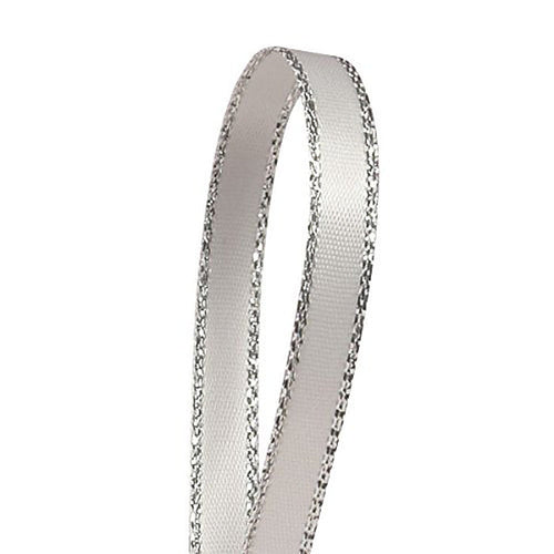 1/8in. X 50 Yards White Silver Edge Satin Ribbon