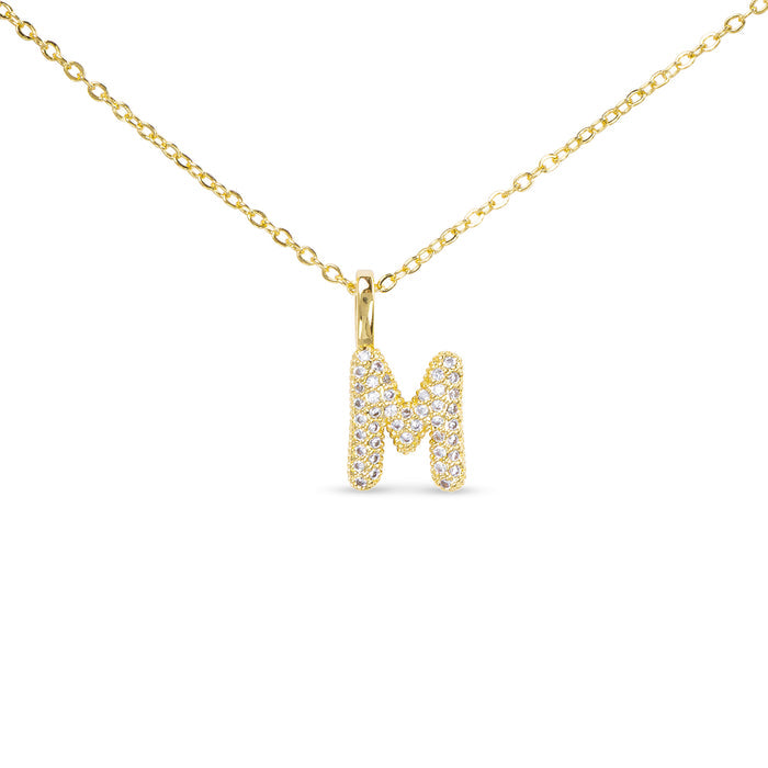 18K Gold-Dipped CZ Large Initial M Necklace