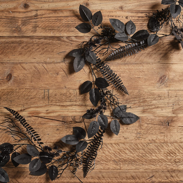1.8m Pre Lit Black Foliage Halloween Garland