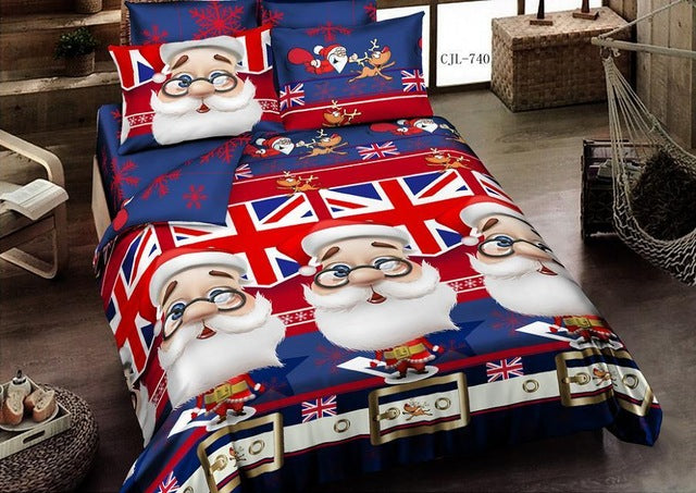 3D 4pcs Red Santa Claus Bedding Duvet Cover Sheet Set