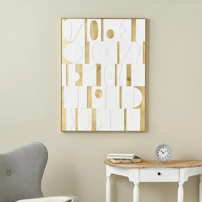 3D White & Gold Wooden Framed Wall Art