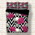 3pcs Black Rose Skull Lines Gothic Bedding Set