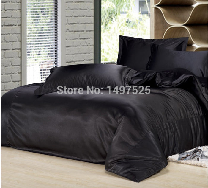 4 pcs Black & Variety Colors Silk Bedding Sets