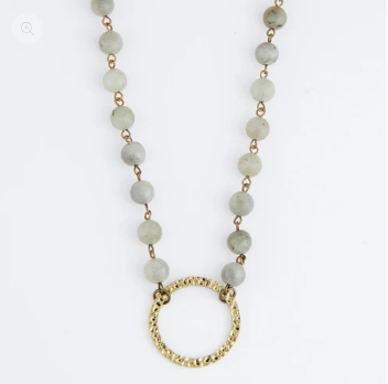 54188 Moonstone Hammered Ring Pendant Gold Nk 6H6