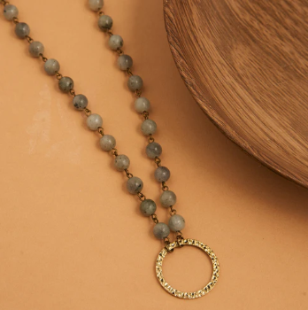 54188 Moonstone Hammered Ring Pendant Gold Nk 6H6