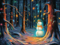 A Happy Snowman In A Glowing Forest