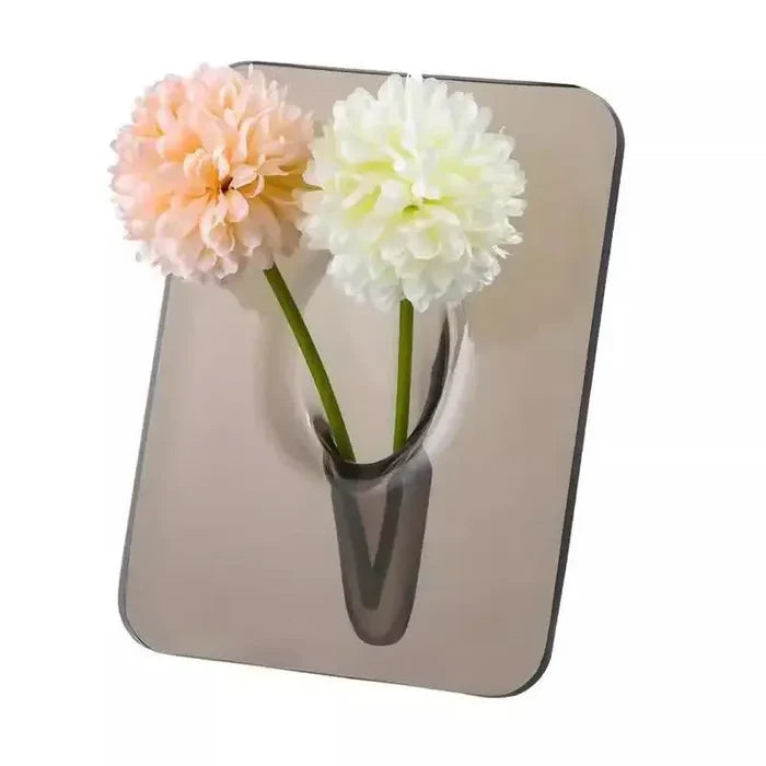 Acrylic Frame Vase featuring a sleek clear acrylic frame holding two pastel-colored artificial flowers, showcasing minimalist elegance and personalized home interior decor.