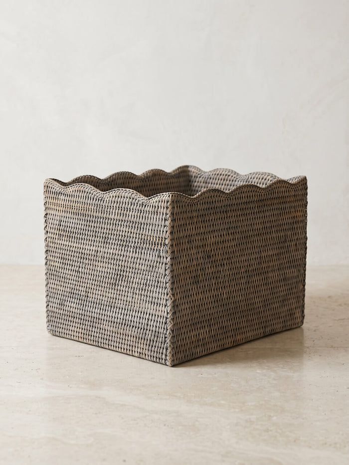 Alness Rattan Scalloped Basket - Grey