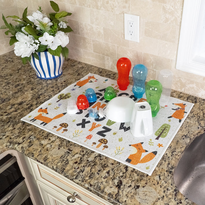 Alphabet Pattern Large Dish Drying Mat for Kitchen Counter |24 x 18 x 0.25 Inches | Colorful