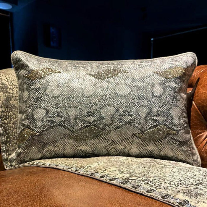 Animal Silver - Silver Faux Leather Lumbar Pillow Cover
