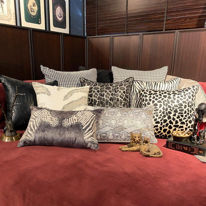 Animal Silver - Silver Faux Leather Lumbar Pillow Cover