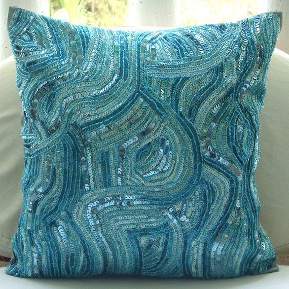Aqua Infinity - Aqua Blue Art Silk Decorative Euro Sham