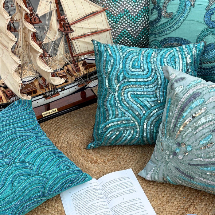 Aqua Infinity - Aqua Blue Art Silk Decorative Euro Sham