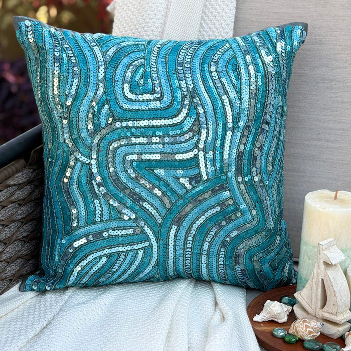 Aqua Infinity - Aqua Blue Art Silk Throw Pillow Cover