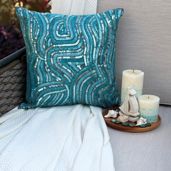 Aqua Infinity - Aqua Blue Art Silk Throw Pillow Cover