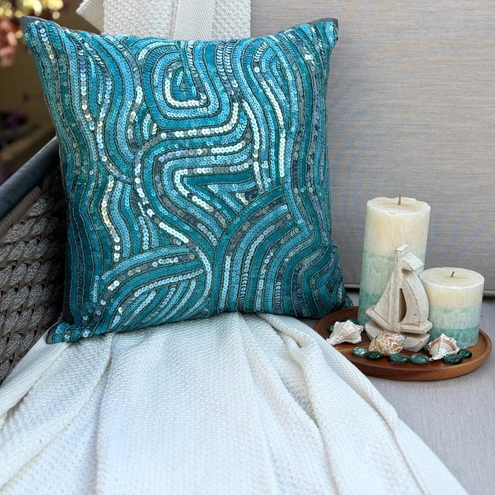 Aqua Infinity - Aqua Blue Art Silk Throw Pillow Cover