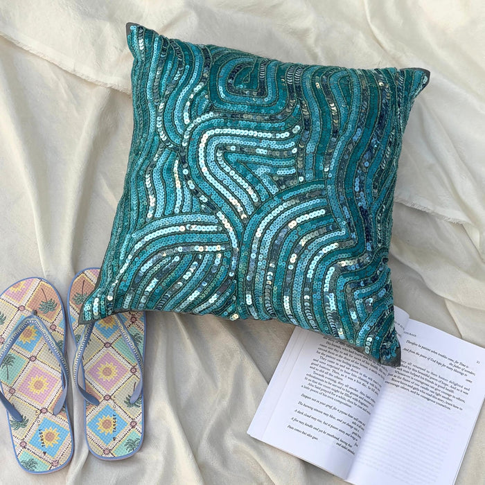 Aqua Infinity - Aqua Blue Art Silk Throw Pillow Cover