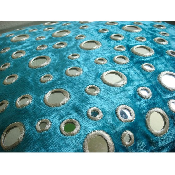 Aqua Reflections - Turquoise Blue Velvet Throw Pillow Cover