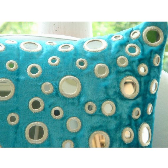 Aqua Reflections - Turquoise Blue Velvet Throw Pillow Cover