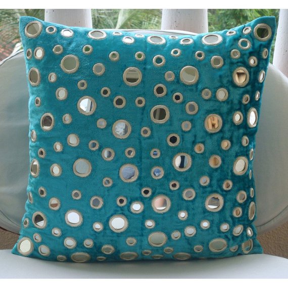 Aqua Reflections - Turquoise Blue Velvet Throw Pillow Cover