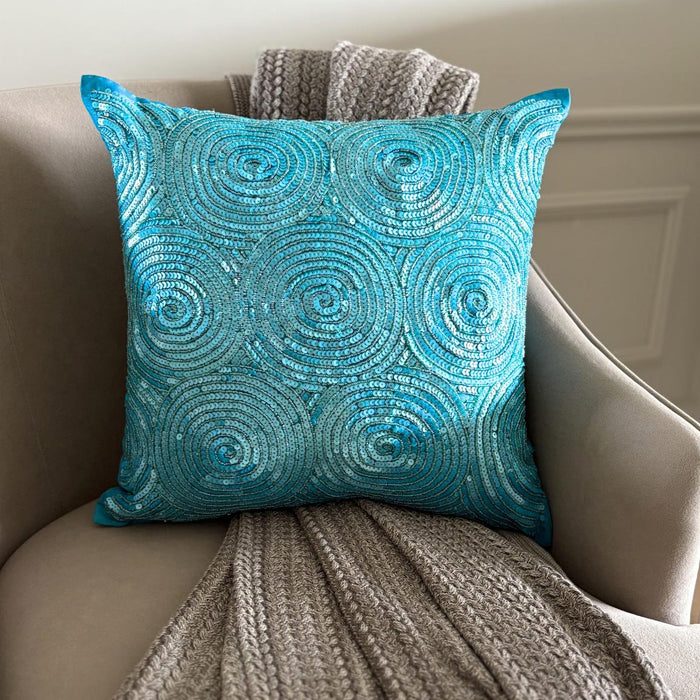 Aqua Touch - Aqua Blue Art Silk Throw Pillow Cover