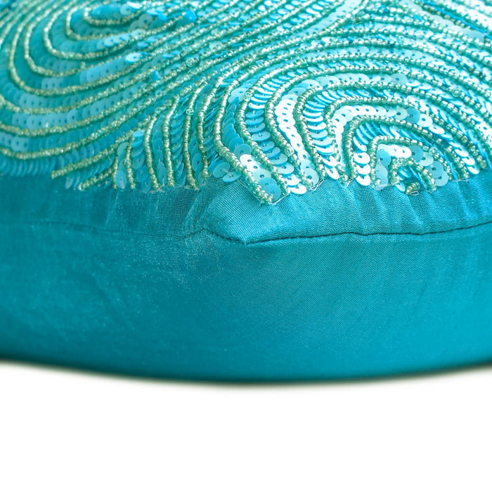 Aqua Touch - Aqua Blue Art Silk Throw Pillow Cover