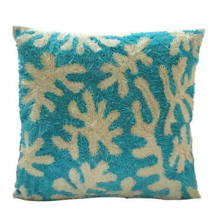 Aquamarine Corals - Blue Art Silk Throw Pillow Cover