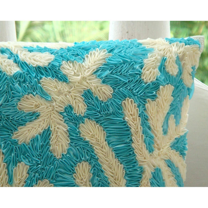 Aquamarine Corals - Blue Art Silk Throw Pillow Cover