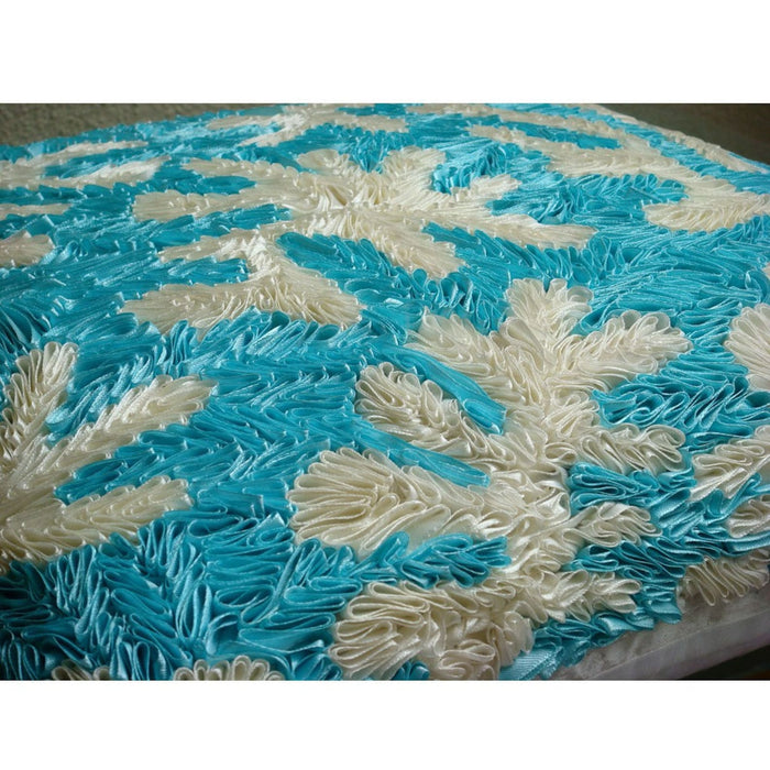 Aquamarine Corals - Blue Art Silk Throw Pillow Cover