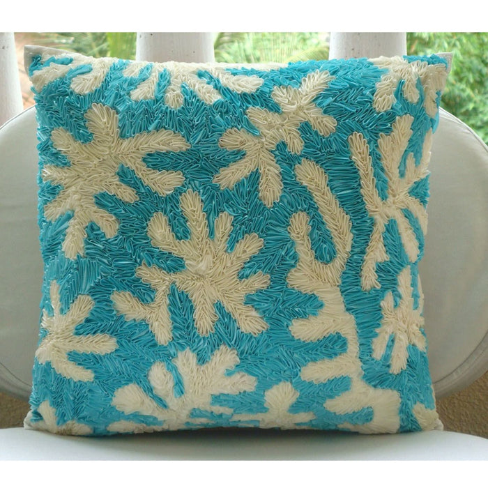 Aquamarine Corals - Blue Art Silk Throw Pillow Cover