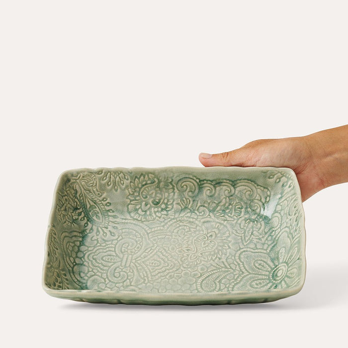 Arabesque Small Gratin | Antique Green | 22 cm x 14.5 cm - Suzie Anderson Home