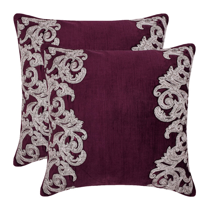 Art Nouveau - Tyrian Purple Velvet Throw Pillow Cover