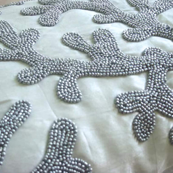 Art Silk White Decorative Lumbar Pillow Cover - Silver Corals