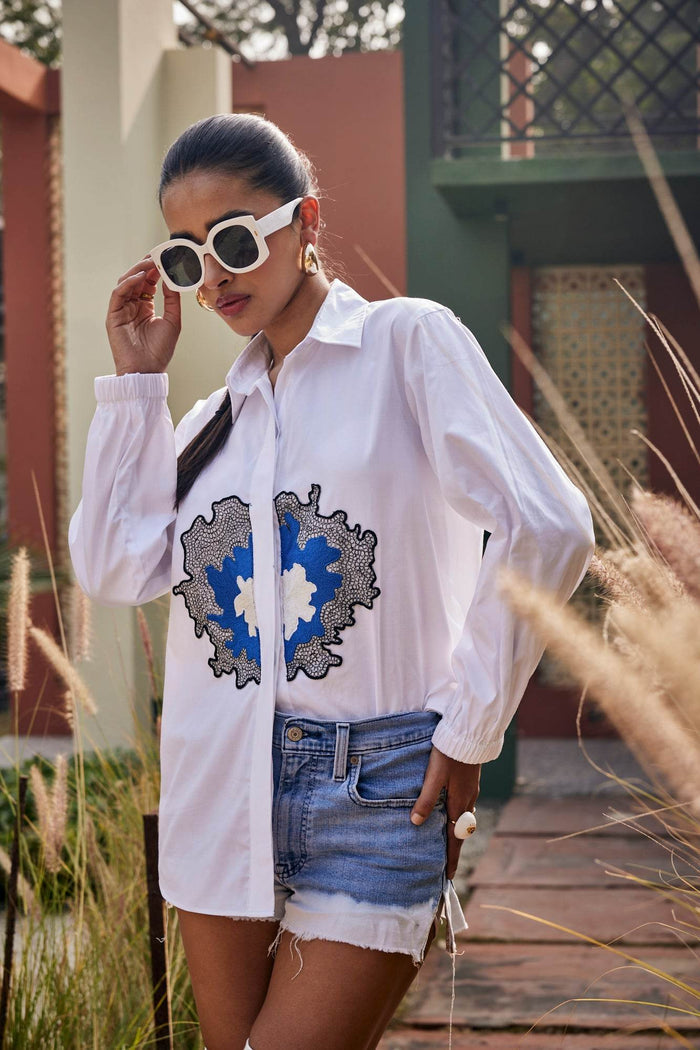 White embroidered shirt Singapore