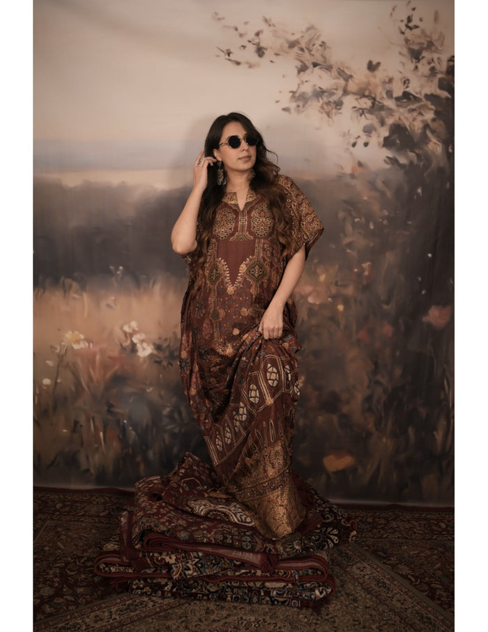 Banarasi Leela Multicolour Satin Silk Long Kaftan