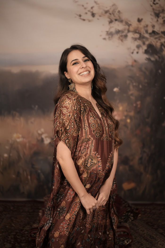 Banarasi Leela Multicolour Satin Silk Long Kaftan