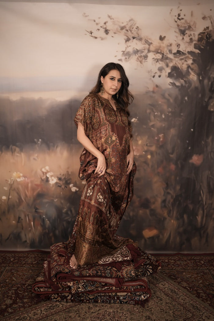 Banarasi Leela Multicolour Satin Silk Long Kaftan