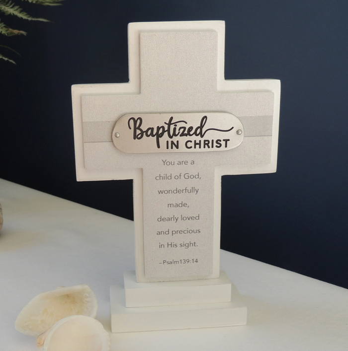 Baptized In Christ Standing Cross W/Metal Accent Boxed #SC127