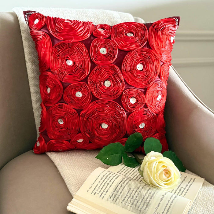 Bed Of Roses - Red Art Silk Decorative Euro Sham