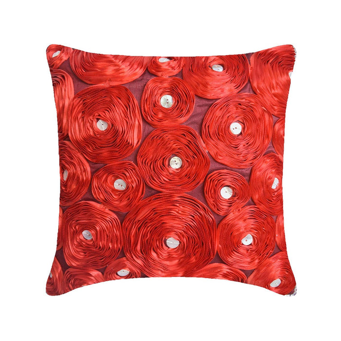 Bed Of Roses - Red Art Silk Decorative Euro Sham