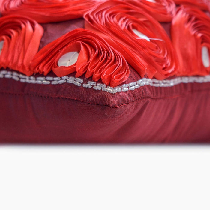 Bed Of Roses - Red Art Silk Decorative Euro Sham