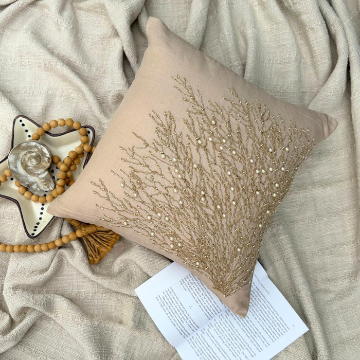 Beige Cotton Linen Throw Pillow Cover - Jute Drought