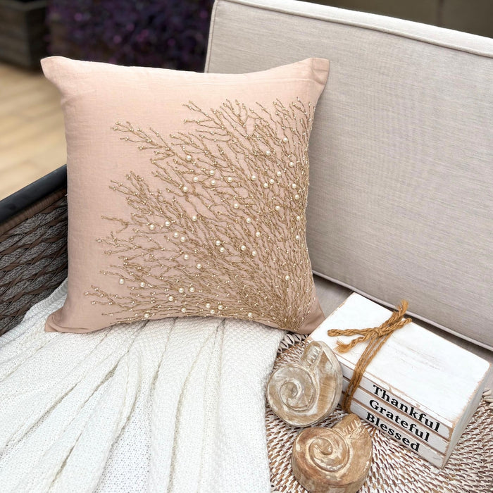 Beige Cotton Linen Throw Pillow Cover - Jute Drought
