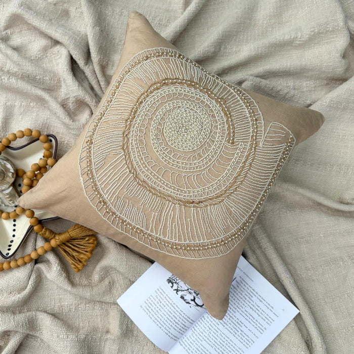 Beige Cotton Linen Throw Pillow Cover - Lazy Snail