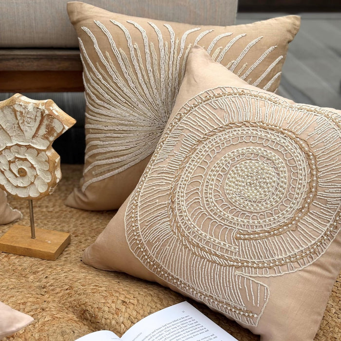 Beige Cotton Linen Throw Pillow Cover - Lazy Snail