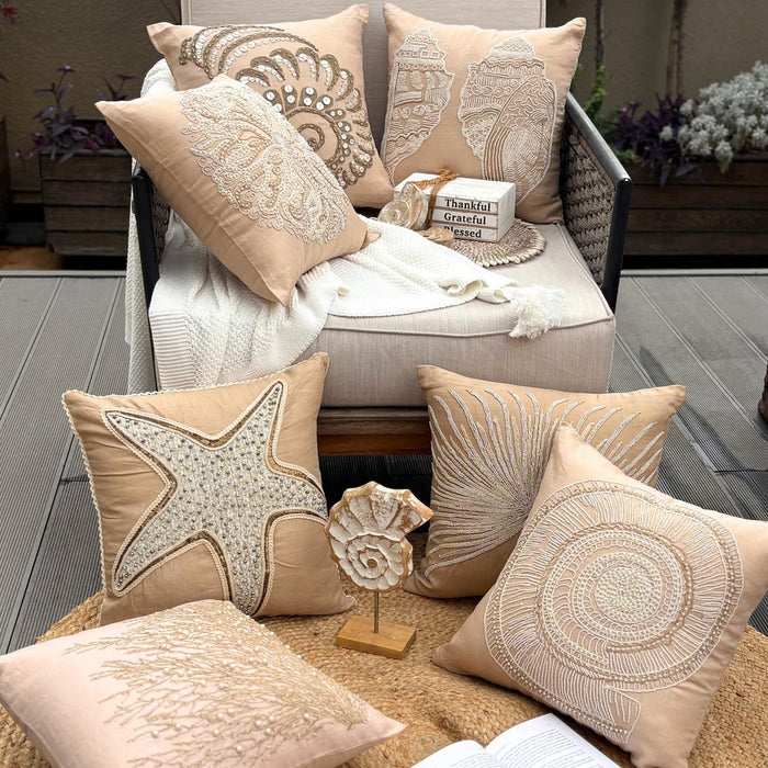 Beige Cotton Linen Throw Pillow Cover - Lazy Snail