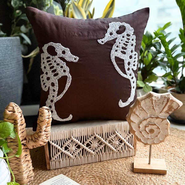 Ivory Sea Horse / 12 x 12 inch