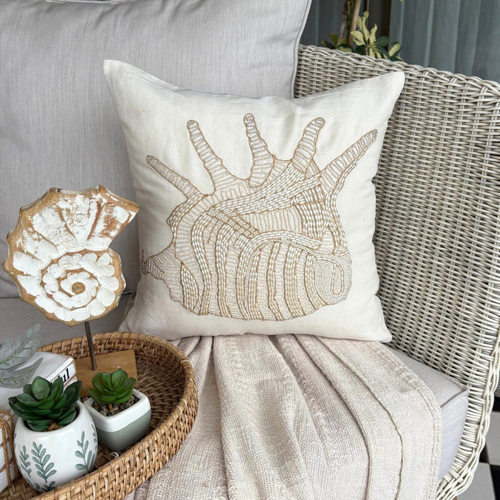 Beige Cotton Linen Throw Pillow Cover - Royal Sea Shell
